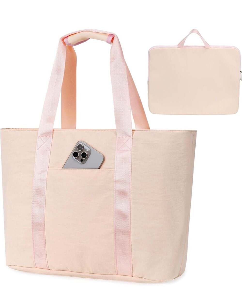 F-color Large Capacity Tote Bag with Padded Laptop Sleeve and Multiple Pockets